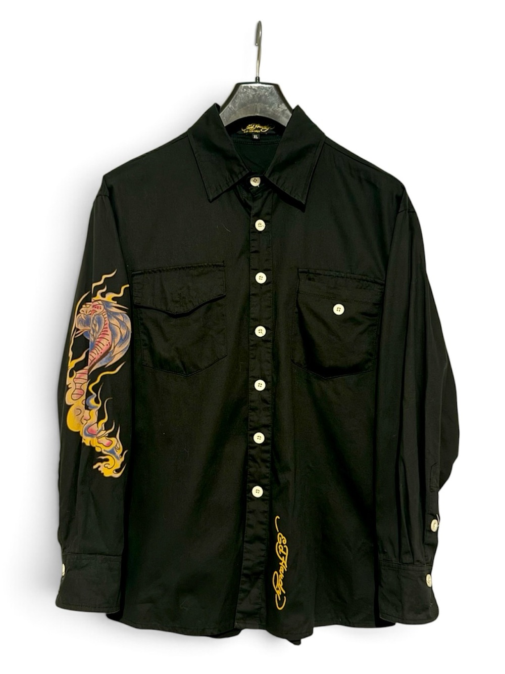Ed Hardy Christian Audigier Graphic Long Sleeve Button Up in Black Like New